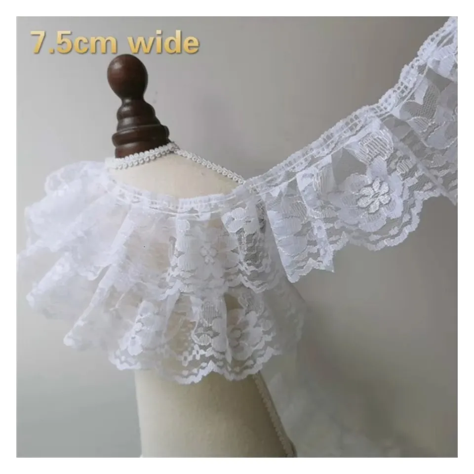 White Tulle Embroidery Wrinkled Lace Ribbon DIY Children\'s Toy Clothing Sewing Material Wedding Dress Striped Trim Decoration