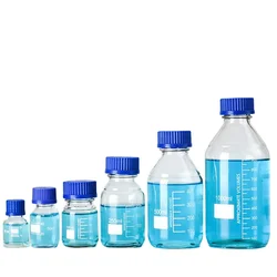 Bouteille de réactif en verre avec capuchon bleu, bouteille de stockage pour liquide réactif dans l'eau de laboratoire, écrou GL45 bleu, 1 pièce