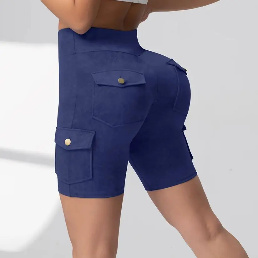 1\2\3Pcs Summer Hip Lift Fitness Cargo Shorts Women's High Waist Exercise Three-Quarter Pants Air Dry Pocket Yoga Tight