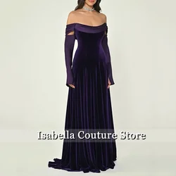 Purple Velvet Prom Gowns Off The Shoulder A Line Formal Occasion Dress Elegant Maxi Prom Party Dresses Customized