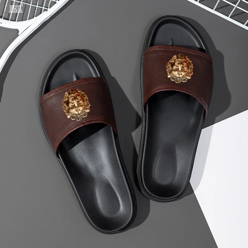 Top Quality Men Genuine Leather Slippers Summer Casual Comfortable Shoes Luxury Men Handmade Sandals Shoes T3