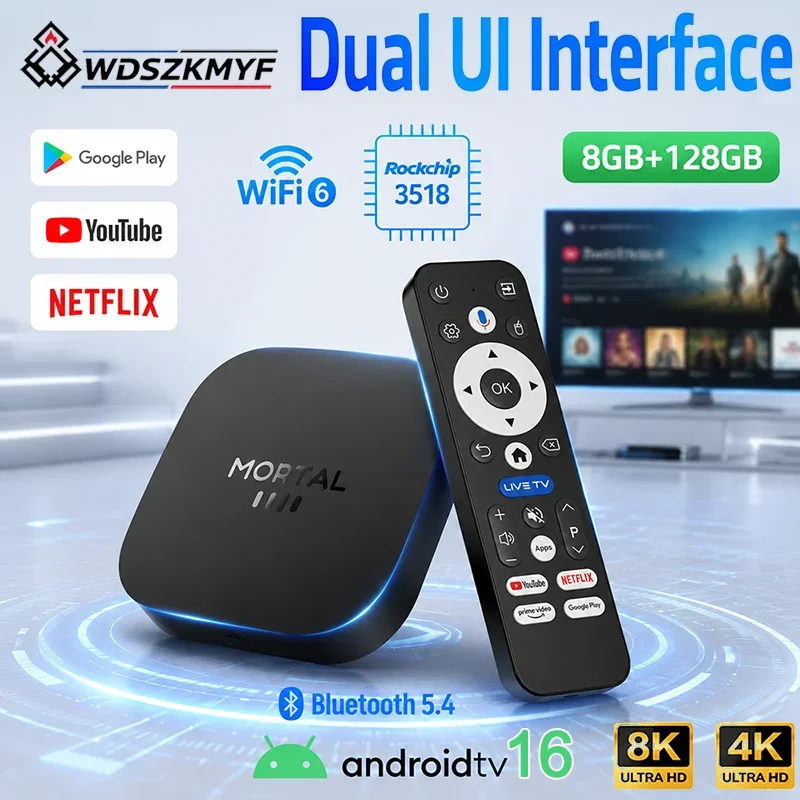 New Google Android 16 Smart TV Box 4K/8K UHD Streaming Media Player 8GB+128GB  WiFi6 BT5.4 Google Assistant For Netflix YouTube