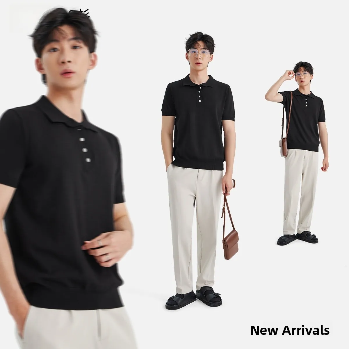 

Мужская летняя футболка Slim Fit с коротким рукавом, новая модель, с отложным воротником, однотонная, модная, городская, из смесового волокна