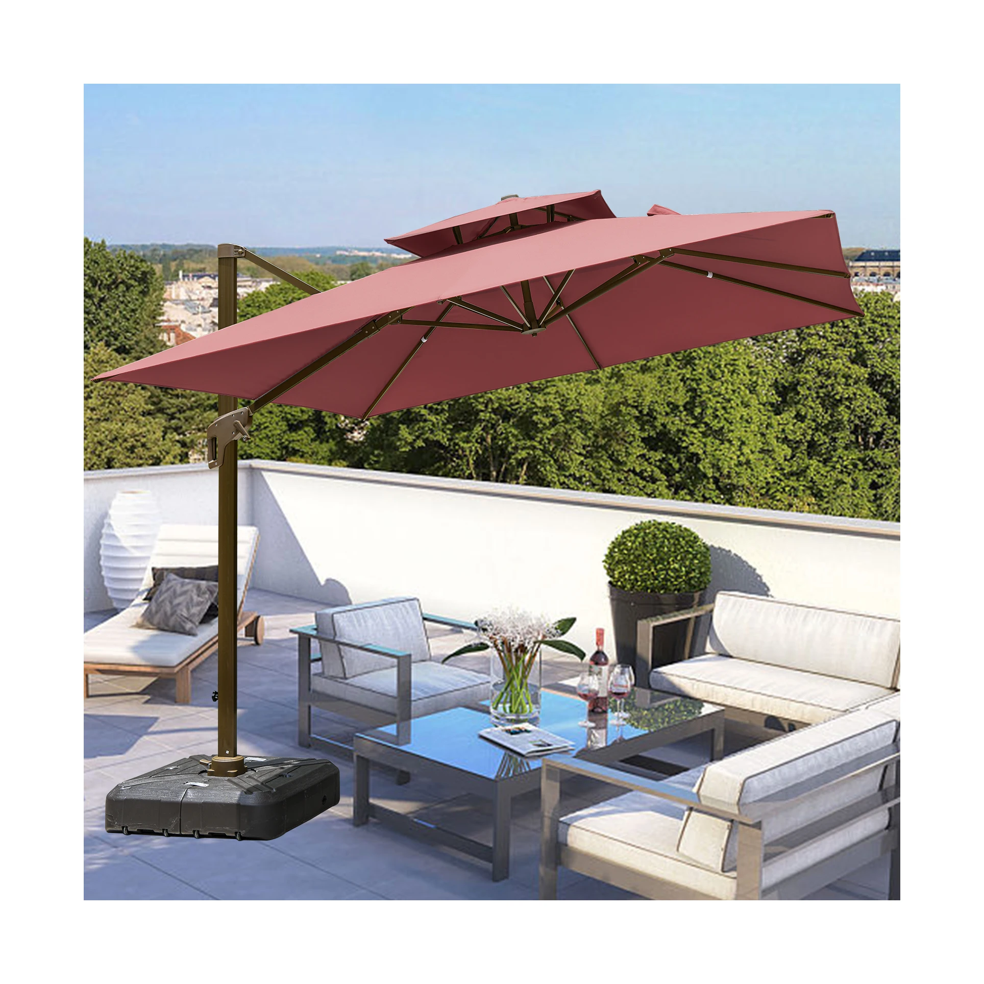 Outdoor sun umbrella, UV waterproof Roman parasol, terrace base