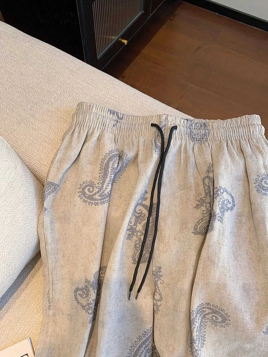 Plones casus hoados con estampado floral retro, plones de pierna recta de cintura alta para hombres y mujeres, p...