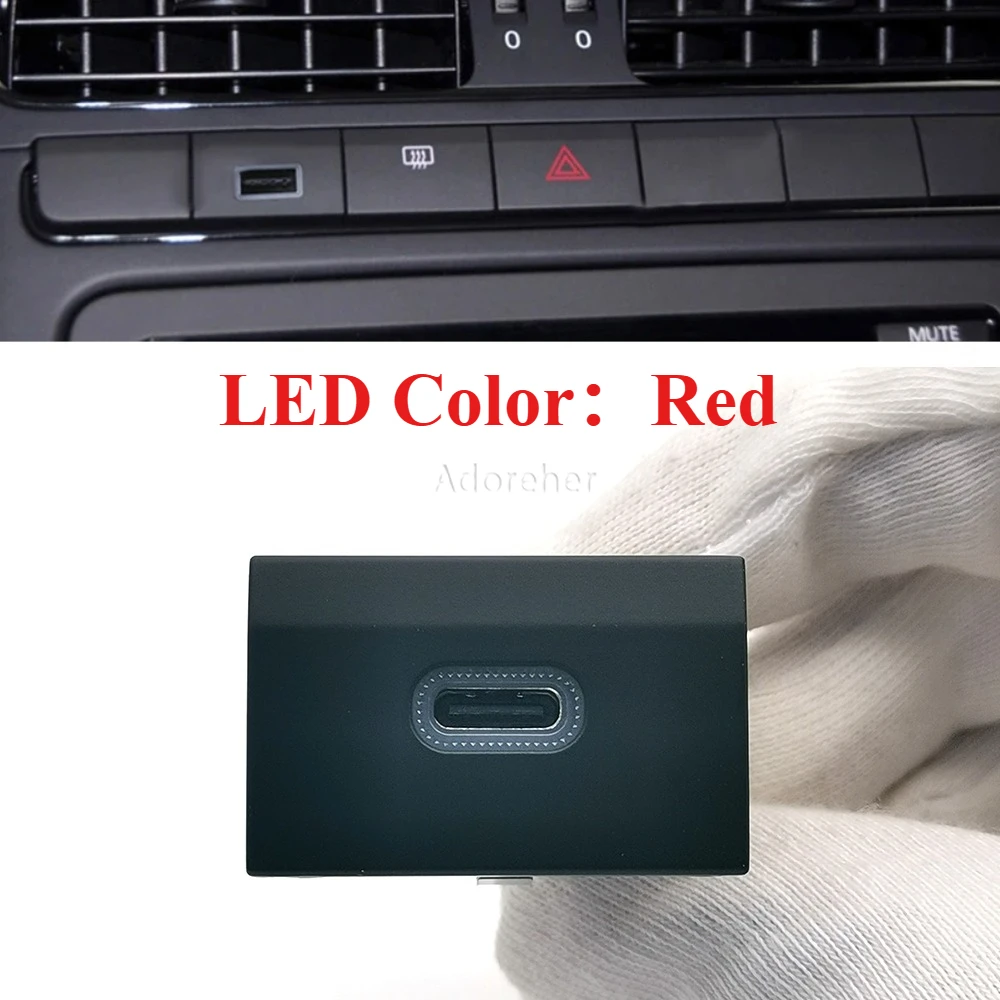 

1PC Red LED Light For Volkswagen POLO 2011-2013 Accessories Car Type C-PD Charger Socket Charging Outlet Power Adapter