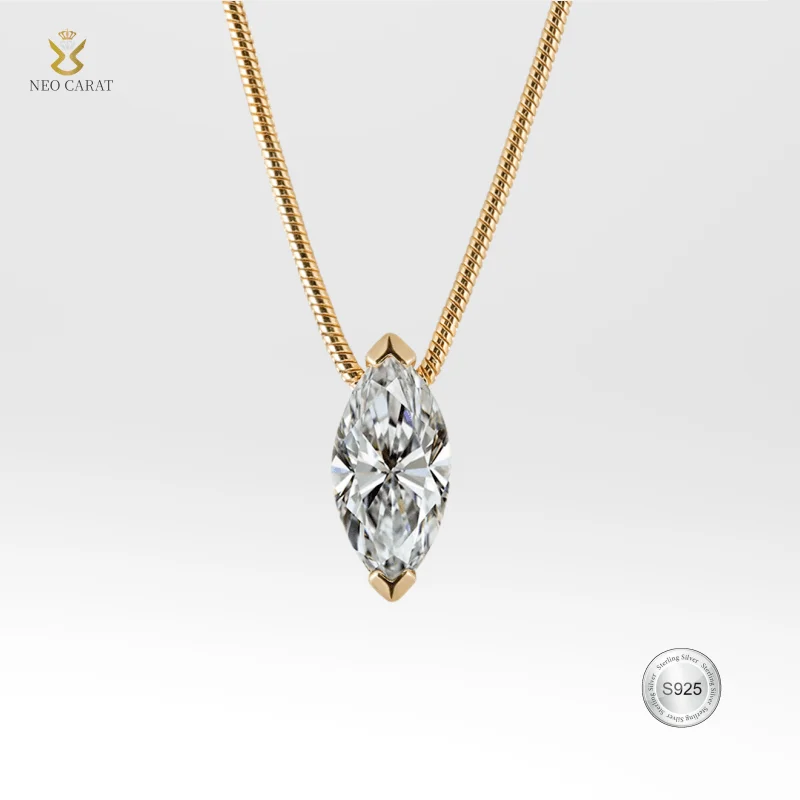 

1CT Marquise Moissanite Horse Eye Necklace 925 Sterling Silver 18K Electroplating D Color VVS Engagement Jewelry Gift for Her