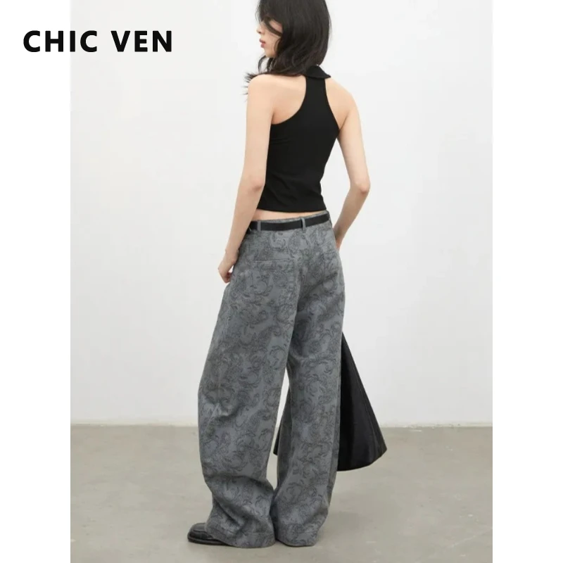 

CHIC VEN Fashion Women Jeans Loose Casual High Waist Wide Leg Denim Pants Paisley Ladies Trousers Spring Autumn 2026 Clothes