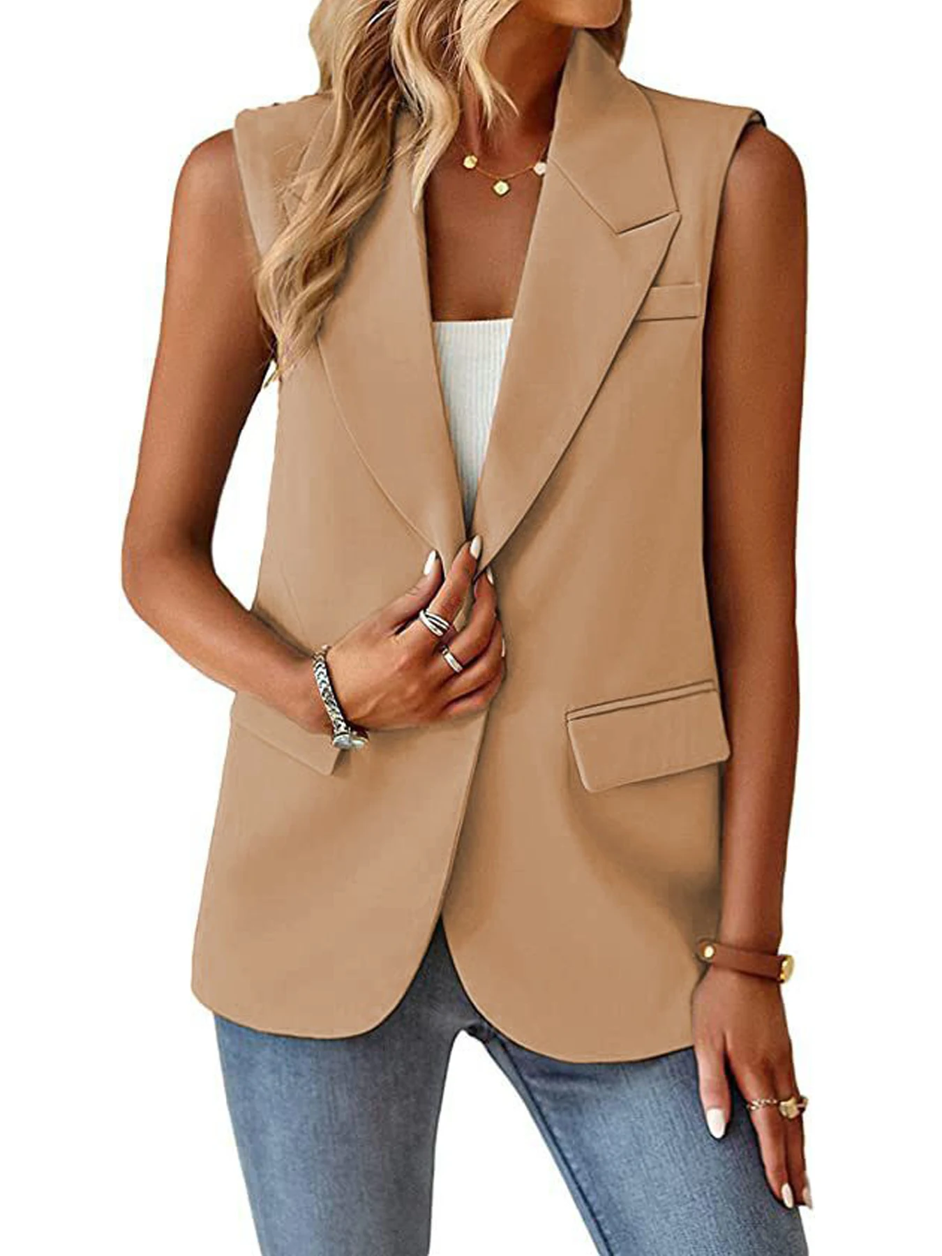 2025 Women's Sleeveless Blazer Vest Casual Office Waistcoat Slim Fit Spring Summer Cardigan Top Elegant Workwear Jacket