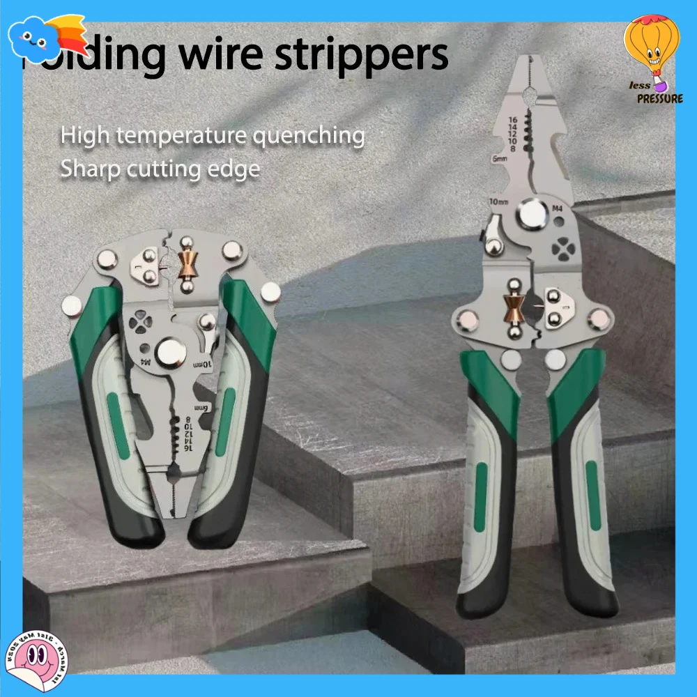 Foldable wire stripper, pulley design multi-function electrician wire splitter wire winding pliers crimping pliers hand tool