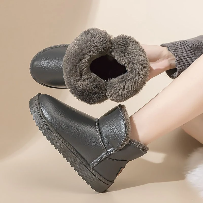 2026 Winter Women Snow Boots Waterproof Faux Leather Warm Plush Short Boots Unisex Non Slip Maternity Comfortable Shoes