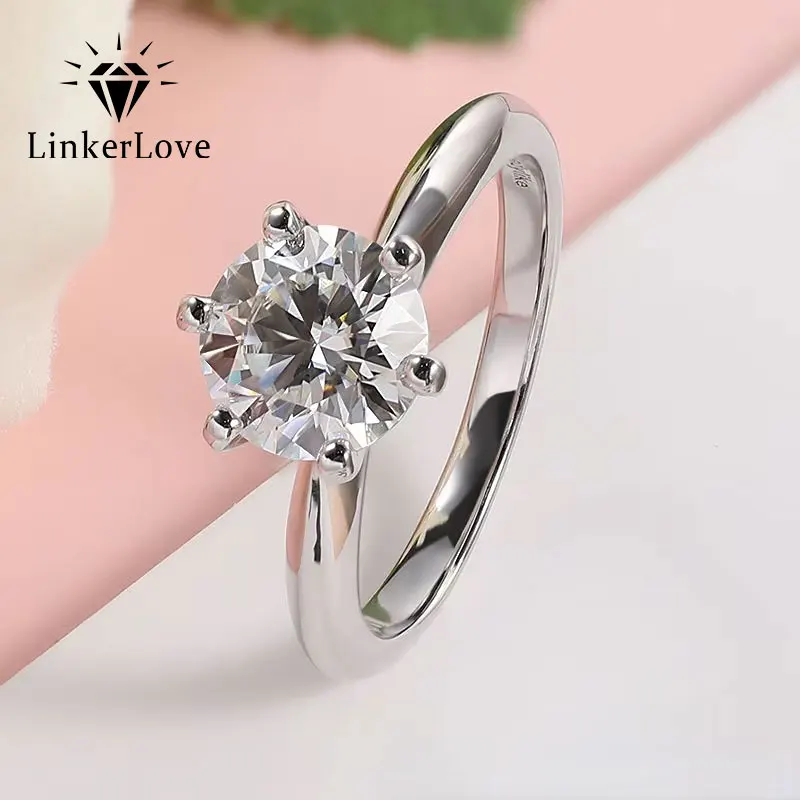 LinkerLove 1.5CT Moissanite Engagement Ring for Women 925 Sterling Silver Lab Diamond Solitaire Ring Wedding Band Fine Jewelry