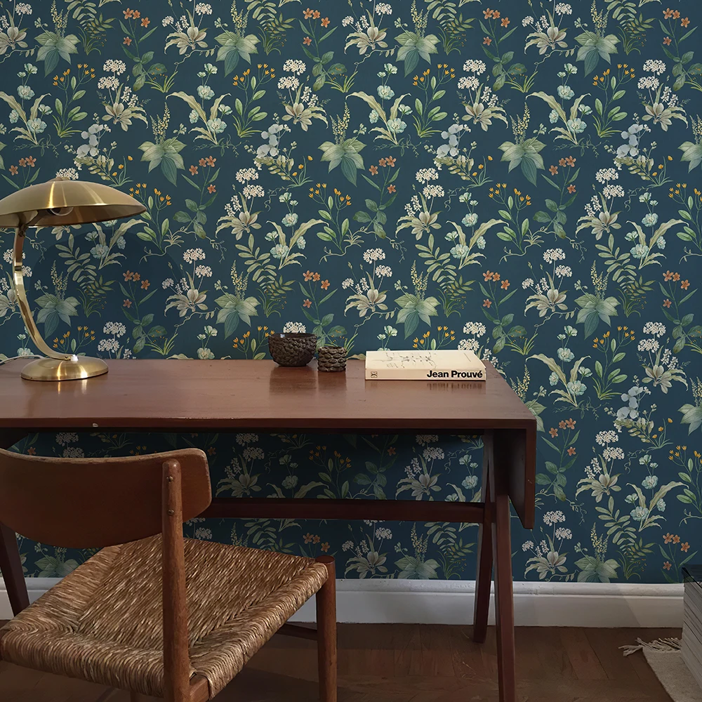 الرجعية الأزرق الأزهار ورق حائط ذاتي اللصق خمر سحق الزهور قشر وعصا PVC جدار جدارية للتلفزيون خلفية الحمام المطبخ