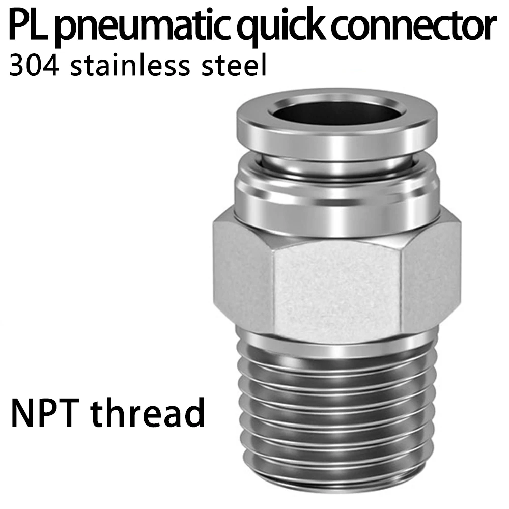 Ferramenta de acoplamento rápido pneumático de aço inoxidável PC 304 Compressor para 4 6 8 10 12mm Acoplamento de Mangueira Macho NPT1/8 1/4 3/8 1/2