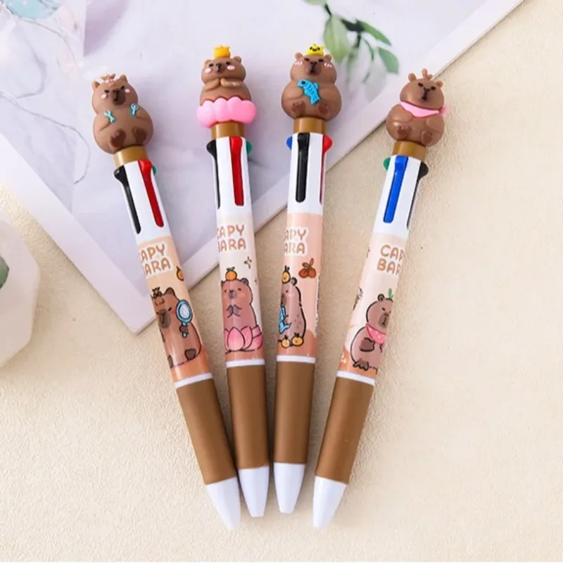 12pcs Wholesale novelty kapibara four-color ballpoint pen, high-value stationery student color creative office signature pen