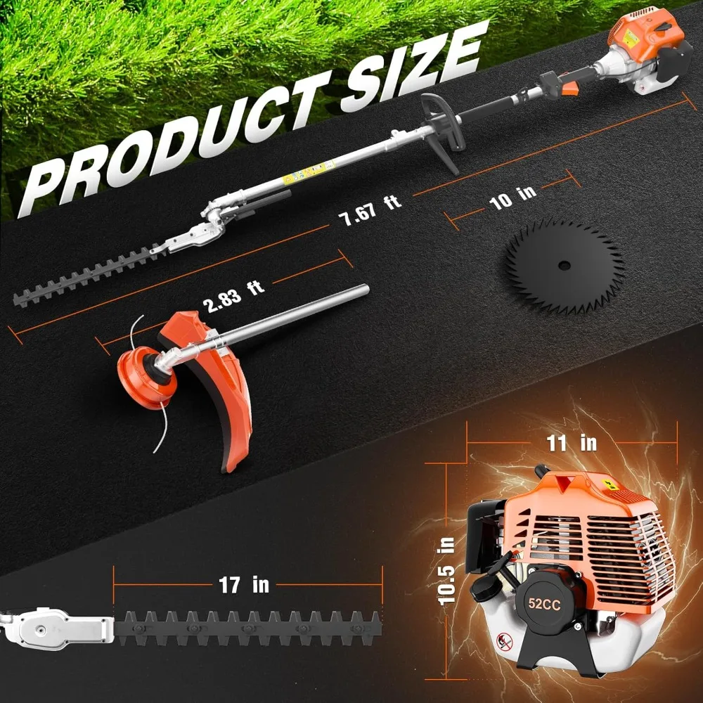 52cc 3 in 1 Gas String Trimmer with Gas Hedge Trimmer,2-Stroke Brush Cutter Gas Powered,Gas Weed Eater Trimmer for Weeds