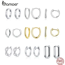 Bamoer 925 Sterling Silver Hoop Earrings for Women Trendy Styles Genuine Simple Earrings Anti-allergy Fashion Weddings Jewelry