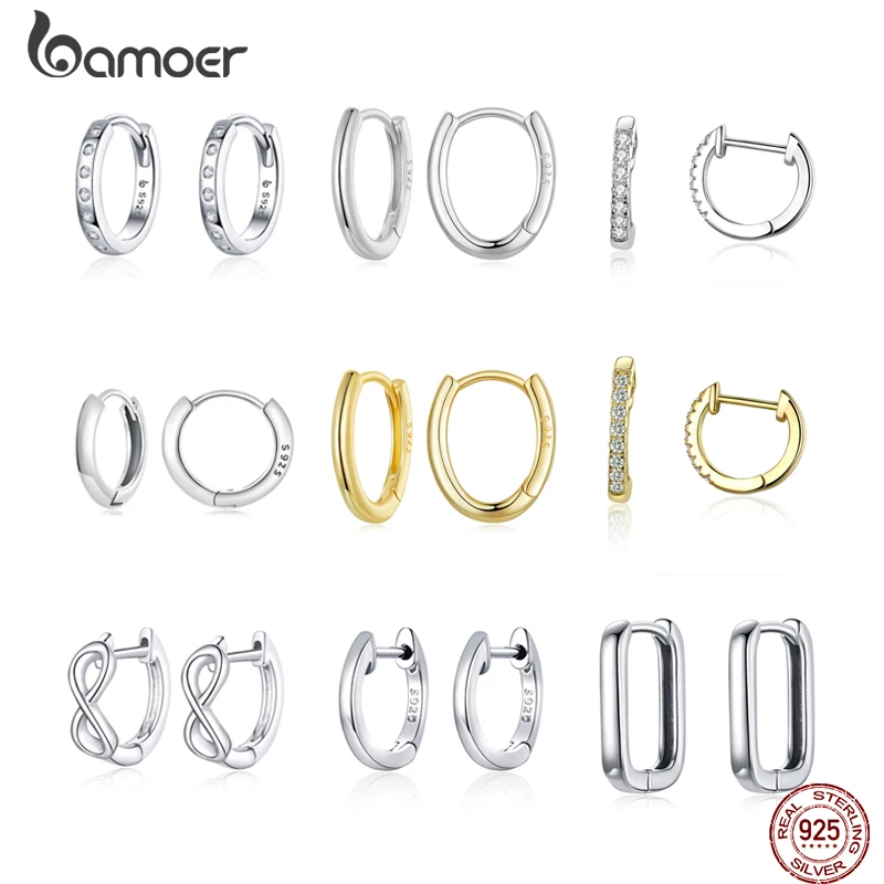 Bamoer 925 Sterling srebrne kolczyki koła dla kobiet modne style prawdziwe proste kolczyki antyalergiczne wesela biżuteria