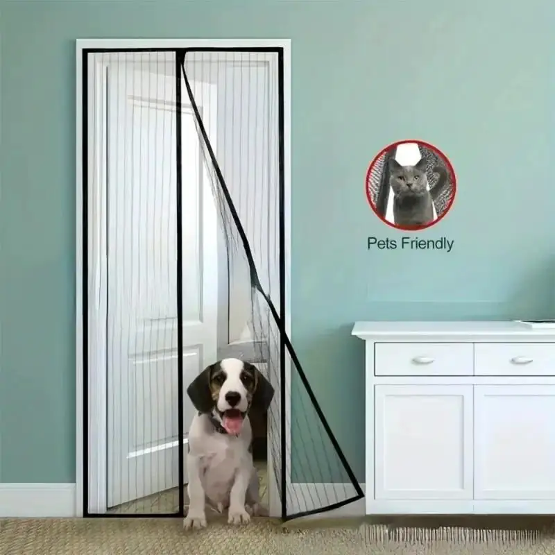Hot Pet‑Friendly Magnetic Mesh Door Curtain 18 Strong Magnets Auto Closing Tool‑Free Bug Proof Screen For Household Entrance Use