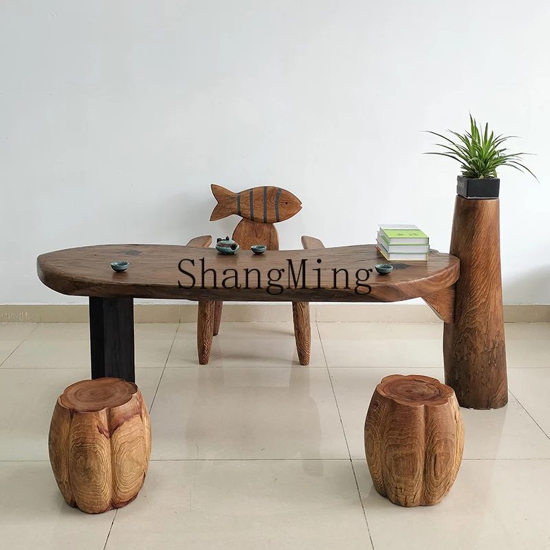 

CL log root all solid wood household living room coffee table B & B Zen single board table Fragrant camphor wood tea table