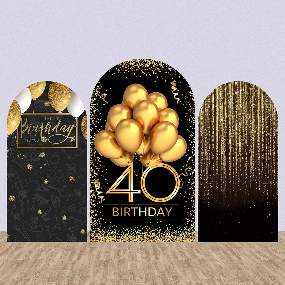 Gold Glitter 40th 50th Birthday Party Arched Wall Chiara Backdrops Custom Balloons Background Photography Photo Studio