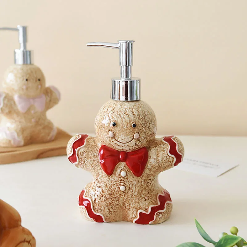 Christmas Gingerbread Man Ceramic Lotion Bottle Creative Bear Bathroom Decoration Home Shampoo Makeup Remover Storage Bottle New