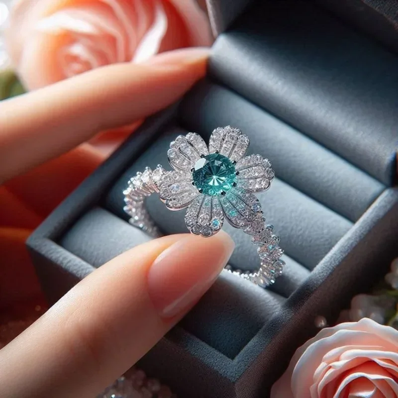 Women's French Light Luxury High-End Heart Full Diamond Zircon Ring Instagram Cold Style Jewelry Accessory