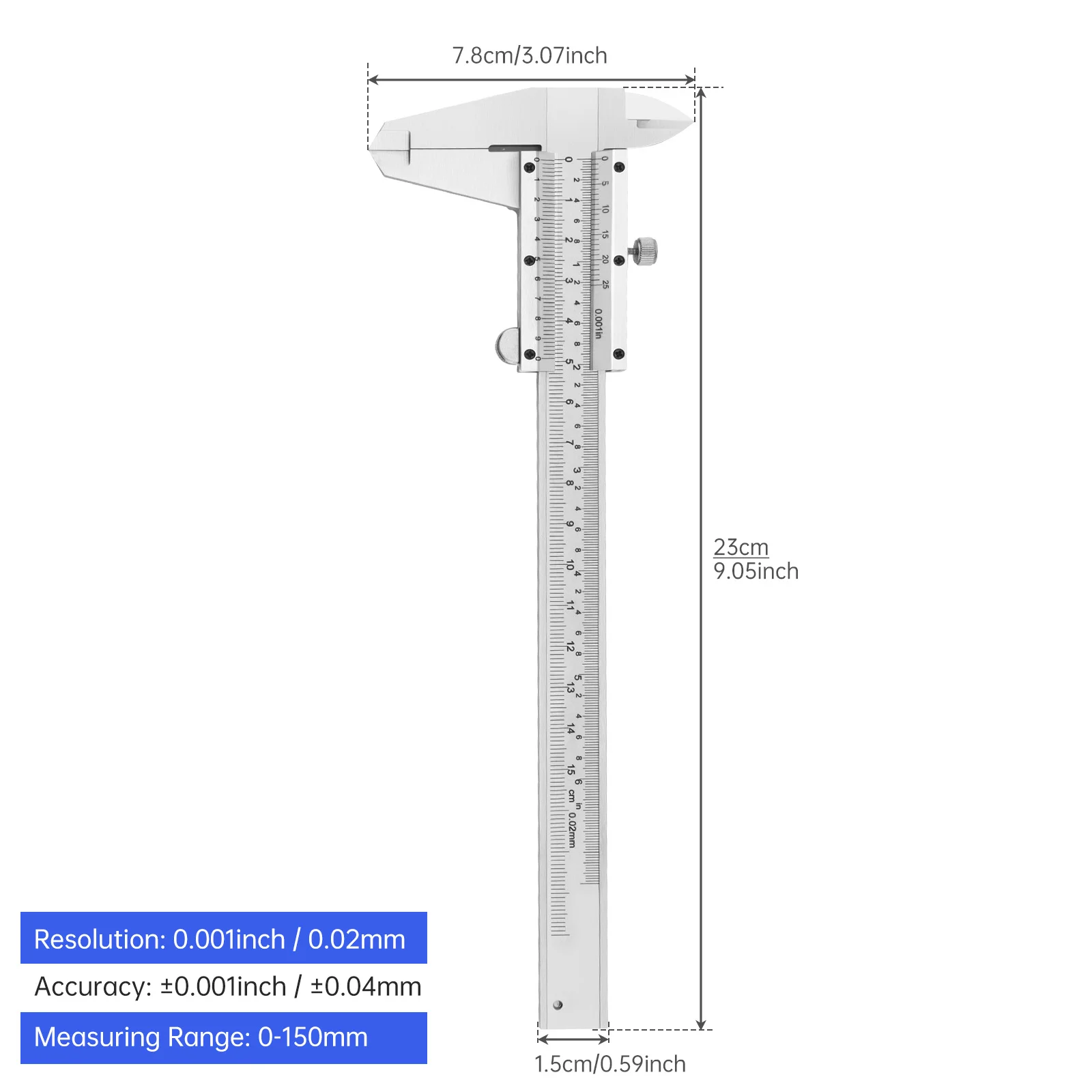 Heavy Duty 0-150mm Metric & Imperial Double Scales Carbon Steel Quenched Vernier Caliper with Plastic Box,Improved Slide Caliper