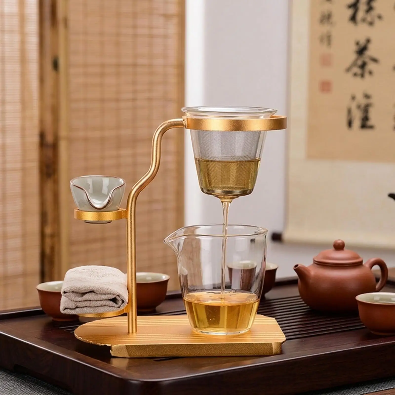 Minimalist Metal Tea Infuser Stand for Teacup Shelf and Teapot Storage Space Saving Three Ring Tea Ware Organizer for Table