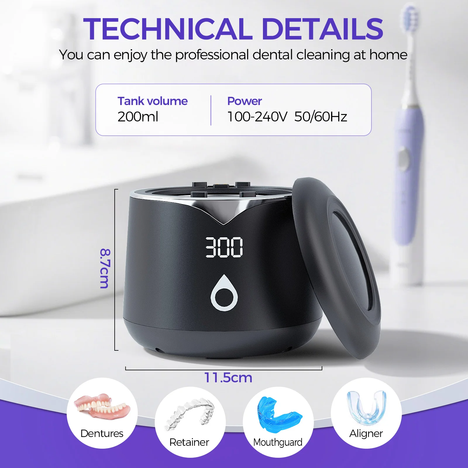 Digital Ultrasonic Cleaner Bath for Dentures Retainers Brace Jewelry Mini Portable with UV & Timer Professional Cleaning Machine