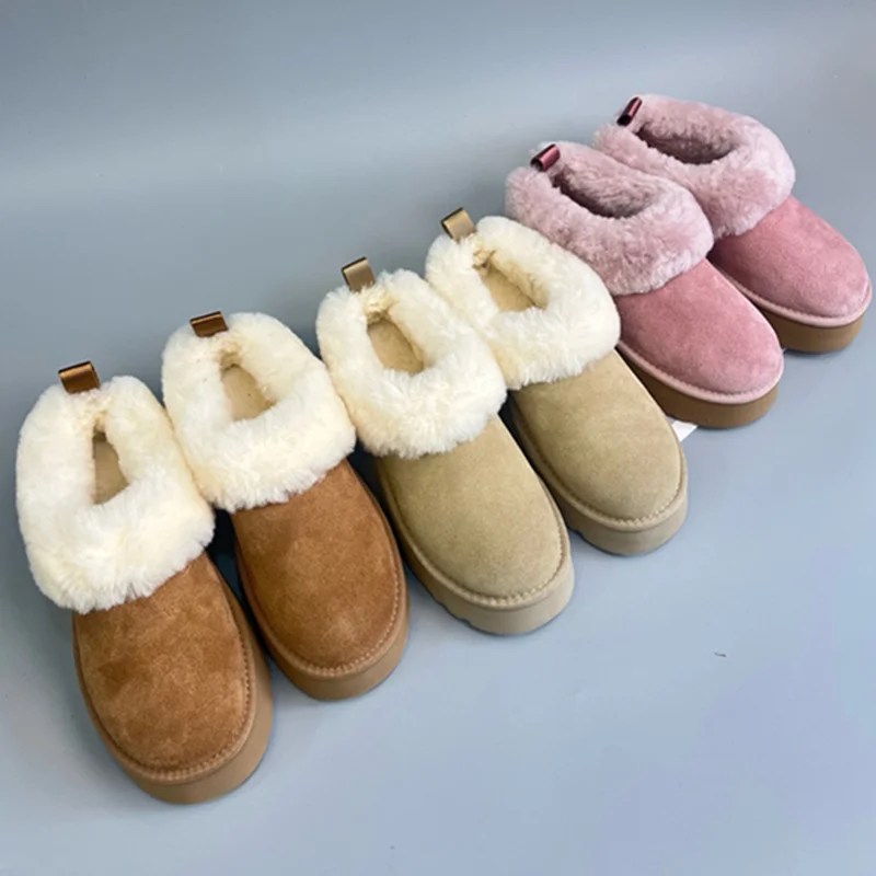 

Jenny&Dave Girls Vintage Round Toe Winter Warm 3cm Thick Soled Snow Shoes 100% Genuine Leather Wool Flats Shoes Woman