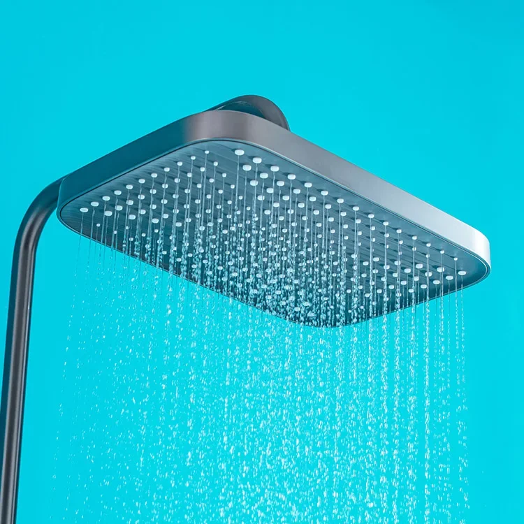 Hot Cold Wall Mounted Bathroom Led Rainfall Contemporary  High Pressure Water 4 In 1 Led Knob Handle Shower Set Italy Gun Grey