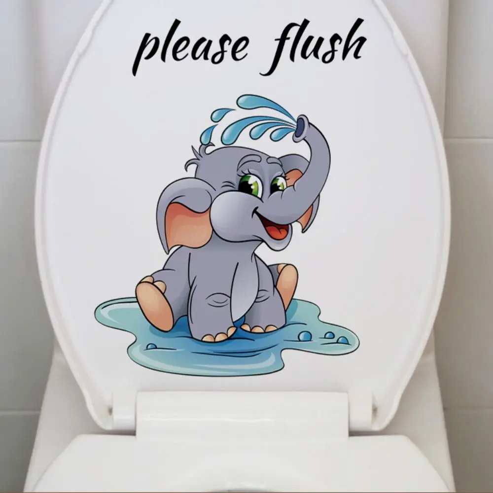 Durable Elephant Elephant Playing Water Stickers Playing Water Self-adhesive Elephant Toilet Decals PVC Cartoon Bathroom