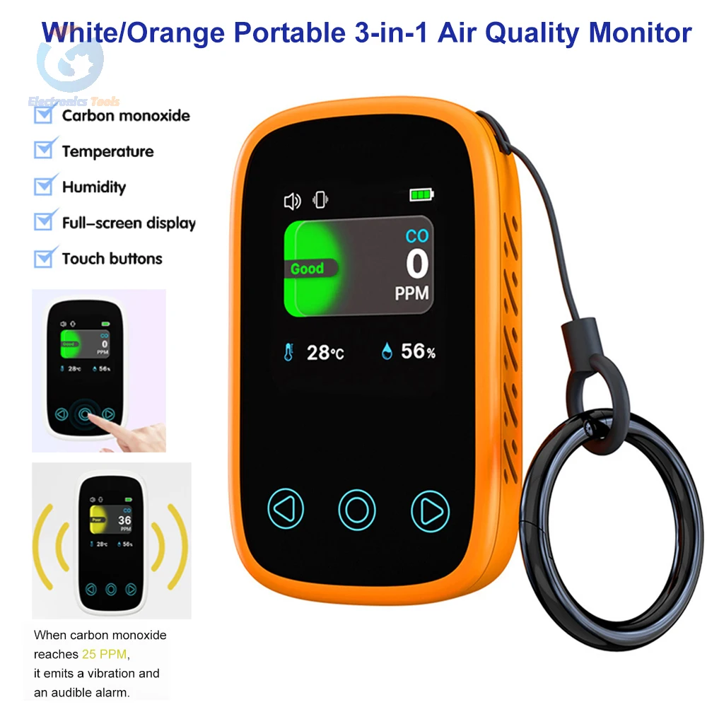 3 in 1 Air Quality Meter Mini CO Detector LCD Display Air Quality Monitor Carbon Monoxide Tester Temperature Humidity Sensor