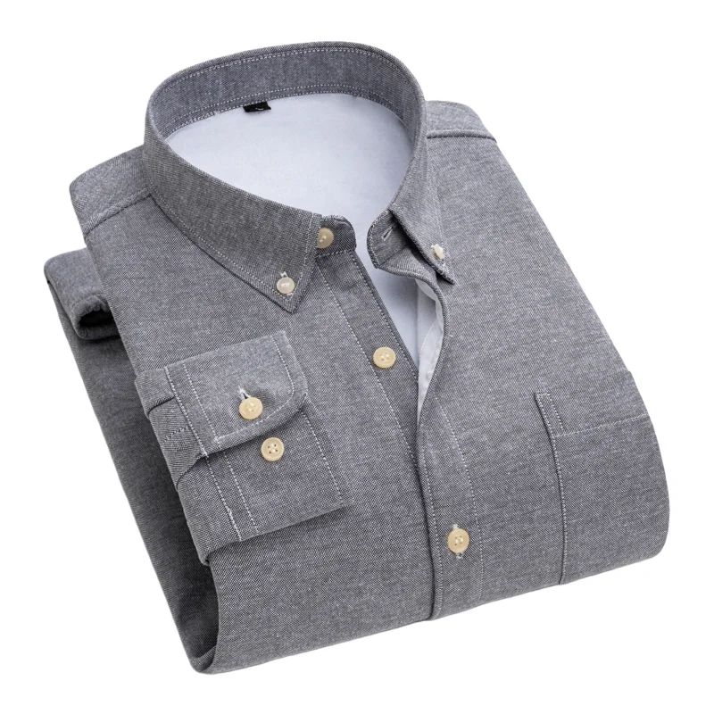 

Мужская флисовая оксфордская рубашка с длинными рукавами для зимней повседневной моды, удобная и универсальная на улице, классический однотонный цвет.