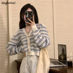 Cardigan Women Korean Style All-match Knitting Sweater Autumn New Arrival Striped Vintage Long Sleeve Daily Harajuku Students