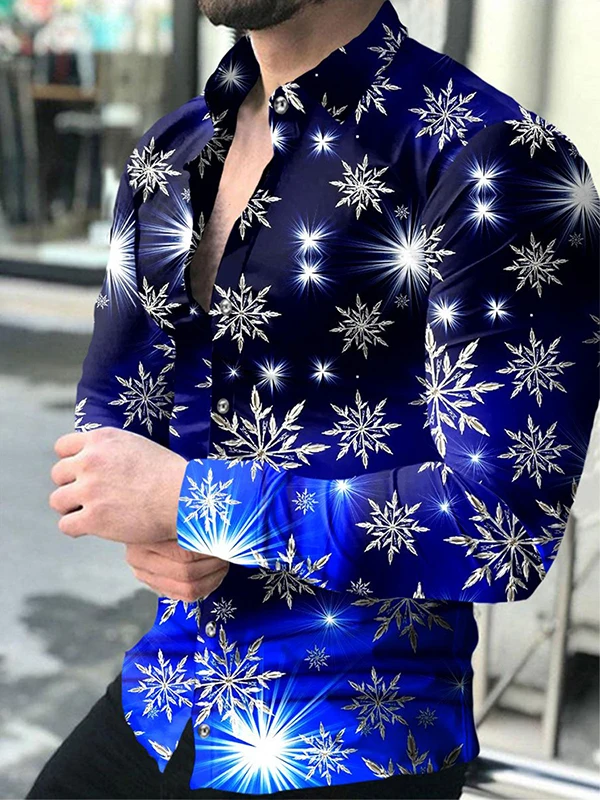 

Slim Fit Men's Long Sve Printed irt Youth Trendy Autumn Faion Casual irt European Simple Sle Turn-down Collar