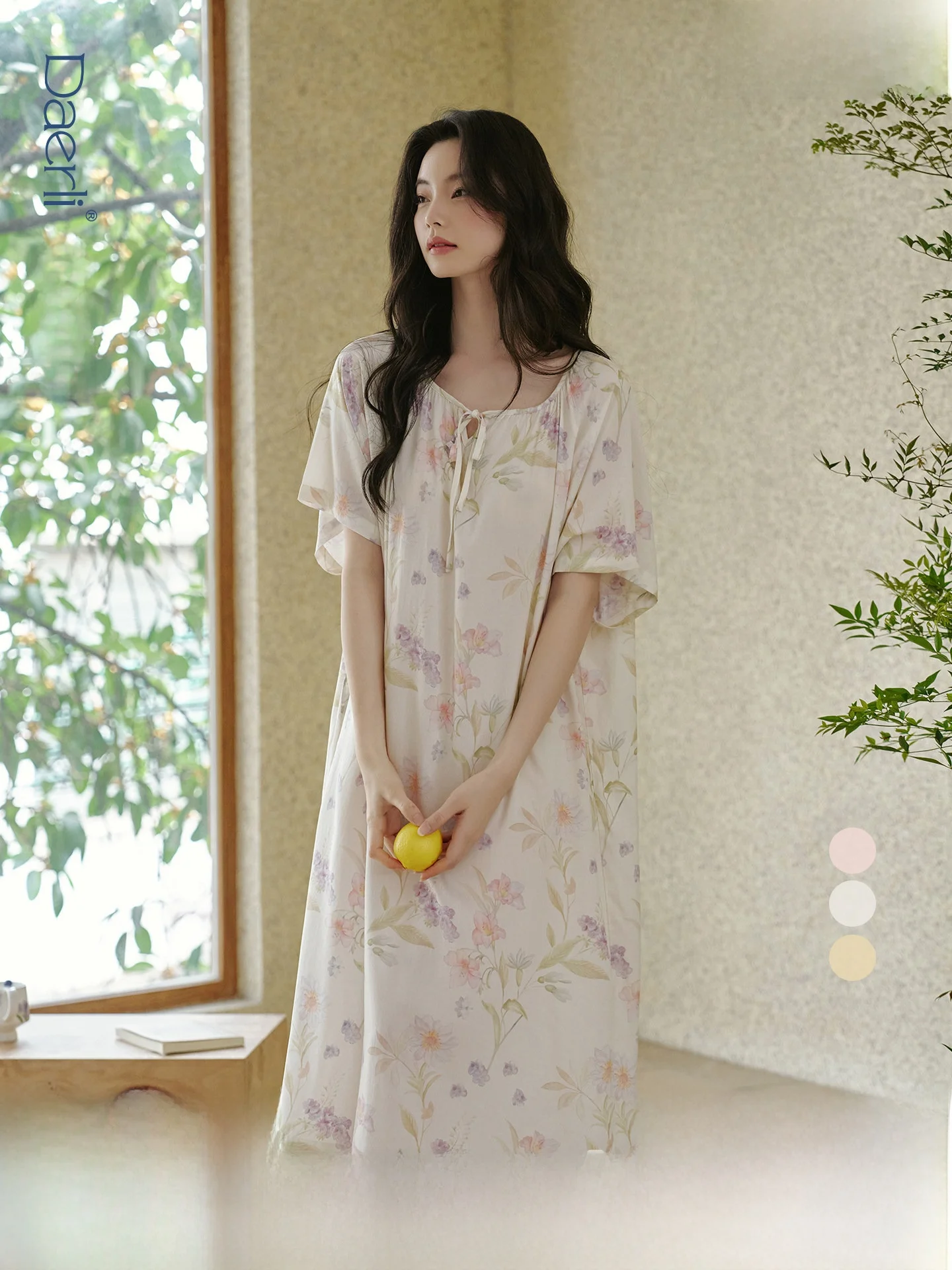 darley-soft-woven-cotton-nightgown-women-summer-thin-floral-short-sleeve-midi-casual-home-dress-viscose-lyocell-fiber-blend