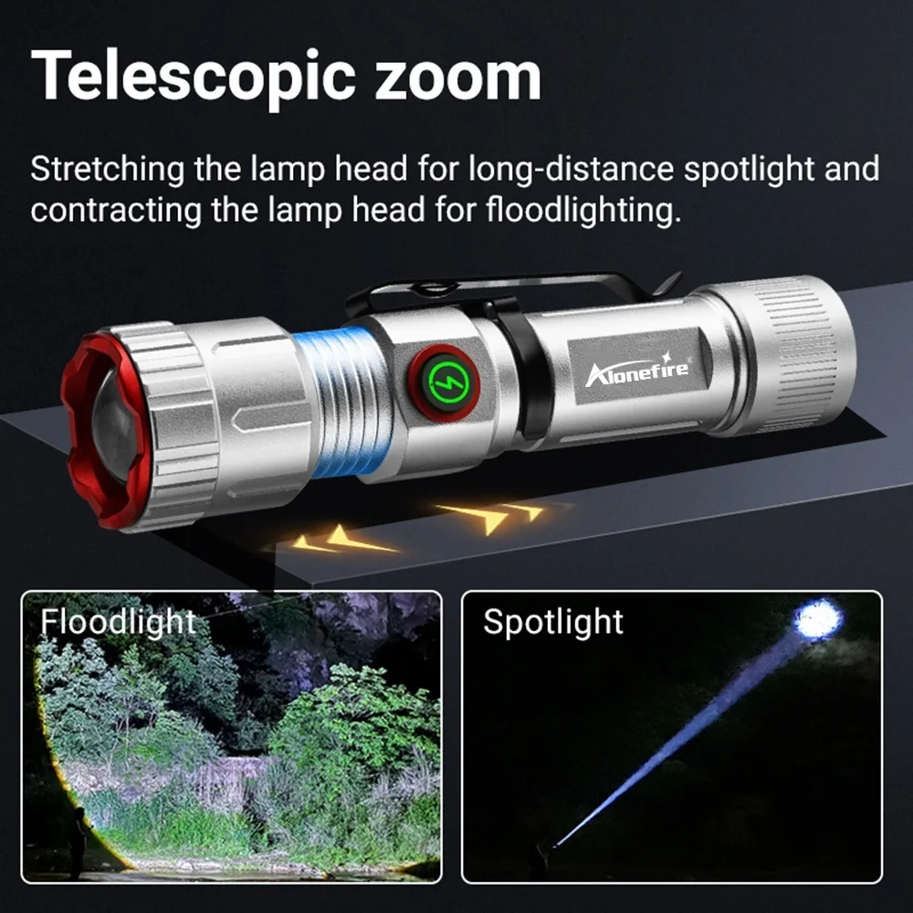 Zoom White Beam light Mini Flashlight Rechargeable Portable Pocket Magnet Torch Home Outdoor Camping Hiking Work lamp X80