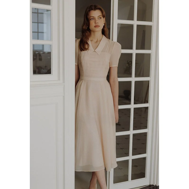 Vestido E Estilo Commute com Saia de Fada, Manga Curta, Decote em V, Barra em Camadas, Moda Coreana, Vestido Slimming