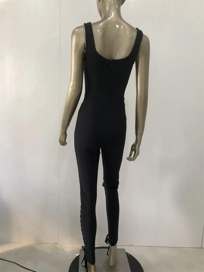 Strapless Bandage Vrouwen Jumpsuit Unieke Twee Strikken Strakke Taille Rugloze Broek Elegante Mouwloze Kanten Kokerbroek Nieuwste Op Voorraad