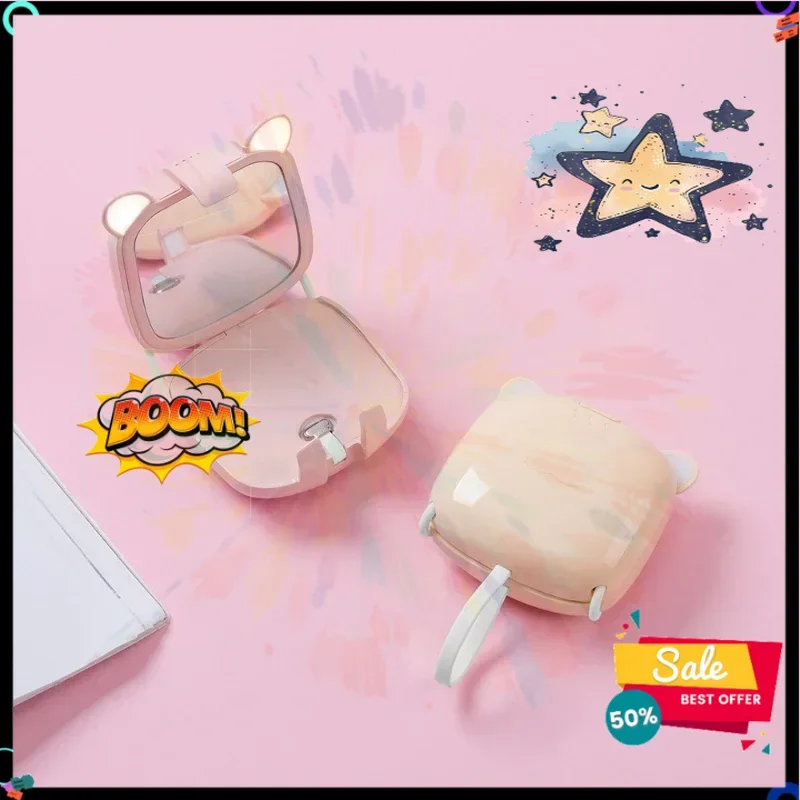 SWZY Qiti Cat Back Clip for Power Bank Mini Folding Portable Multi Functional Fill Light Makeup Mirror Universal Mobile Power Ba