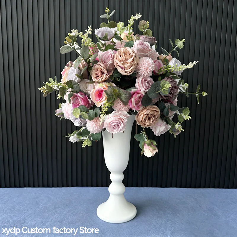 Künstliche Rosen, grüne Pflanzen, rosa Blätter, 70 bis 30 cm Blumenball, Tischblumenarrangement, Hochzeitskulisse, Dekoration, Blumenball-Requisiten – Detail 6