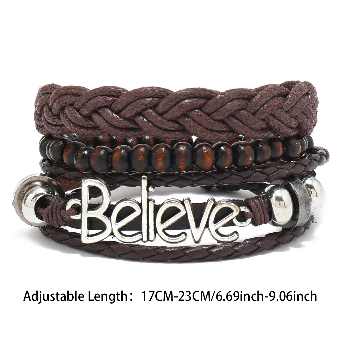 Leather Bracelet For Men New Trend Believe Multi-Layer Hemp Rope Bracelet Beads, Handmade Diy Woven Leather Bracelet