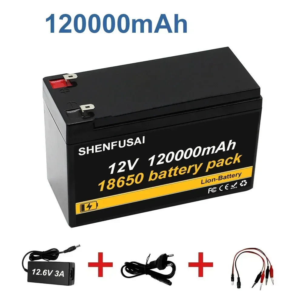 Upgraded 12V 100Ah 120AH 18650 lithium battery pack with built-in BMS, suitable for solar boat+LED+spray battery+12.6V charger