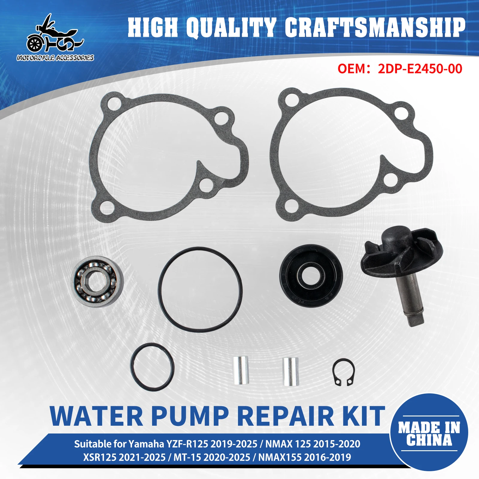 SJ Motorcycle Water Pump Repair Kit For Yamaha YZF‑R125 2019‑2025 NMAX 125 2015‑2020 XSR 125 21‑25 MT‑15 20‑25 NMAX 155 16‑19