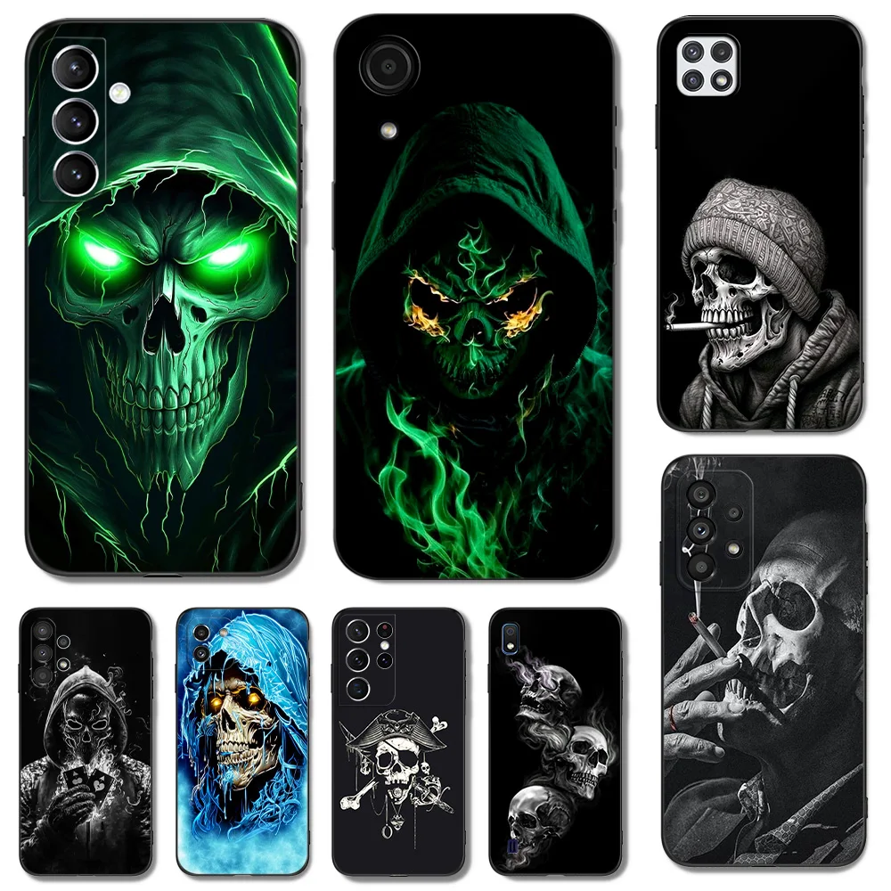 Black tpu Case For Samsung galaxy M53 M13 M62 A12 A22 A22S A32 A42 A52 A52S A72 4g 5g A20S Green Black Skull