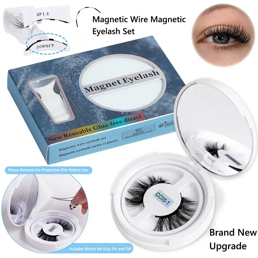 

No Glue Needed Soft Magnetic Wire False Eyelashes Natural Look Reusable Magnetic Lashes Kit Adjustable Curvature with Applicator