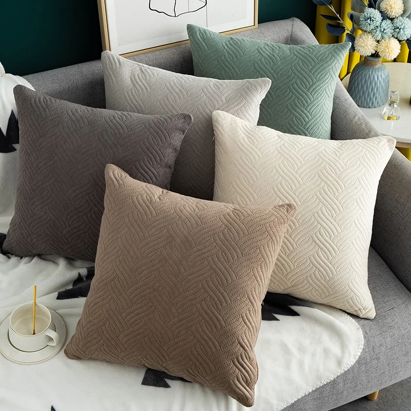 45x45cm Solid Color Square Throw Pillow Cover Home Living Room Sofa Decor Pillow Case Modern Style Quilted Plush Zip Pillowcase