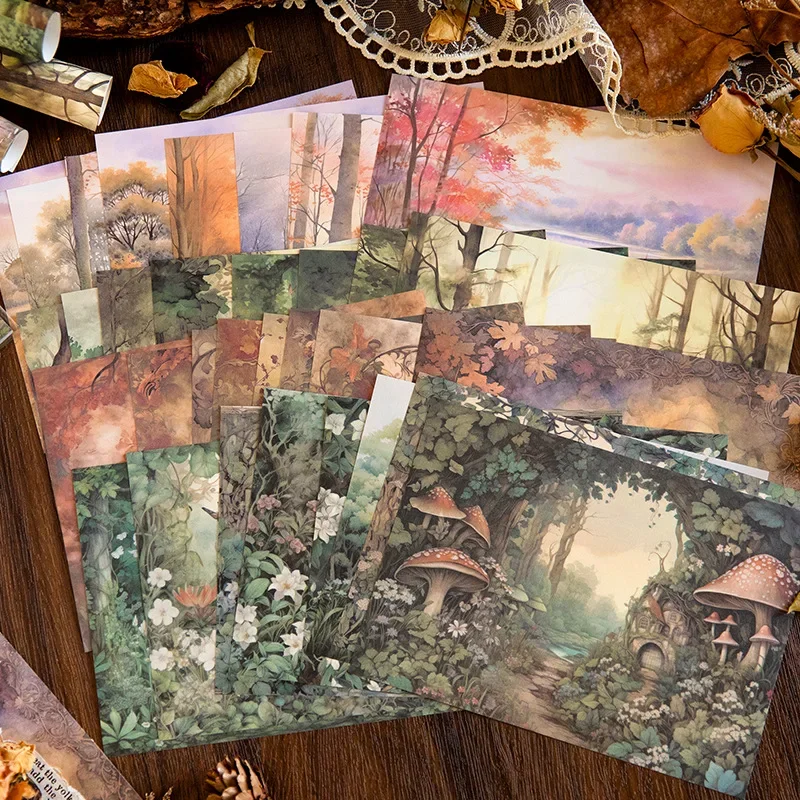 32 Sheets Forest Fairy Tale Series Material Paper Retro Handbook Collage Cards Background Paper Diy Lable Junk Journal Planner